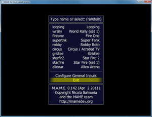 MAME's main menu (as of version 0.142)